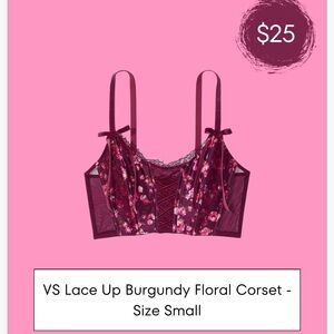 Victoria's Secret Burgundy Floral Lace-Up Corset
